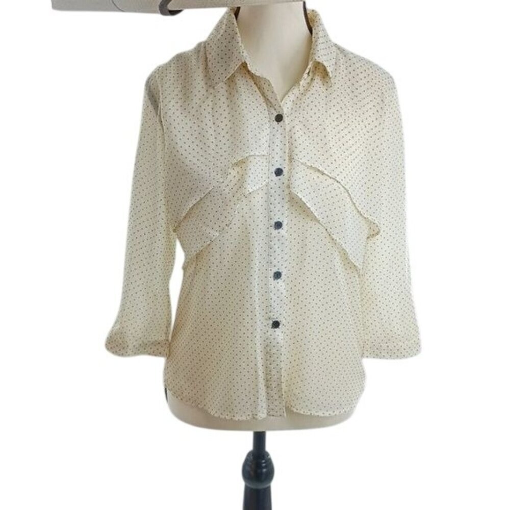 Margo & Sebastian Womens Blouse Polka Dot Ruffle Button Front Small